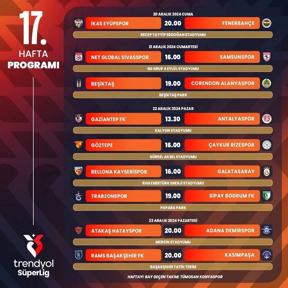 Süper Lig'de 11 haftalık program belli oldu 11